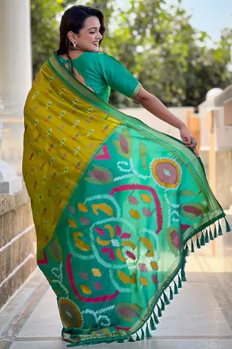 Lemon art silk  woven saree