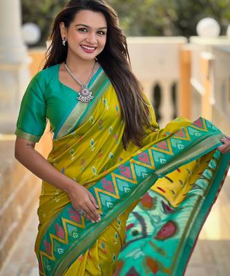 Lemon art silk  woven saree 4