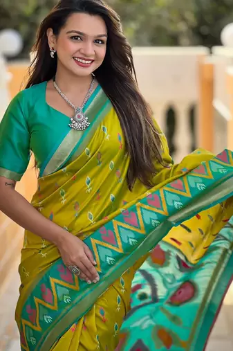 Lemon art silk  woven saree