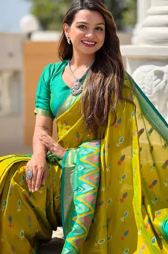 Lemon art silk  woven saree
