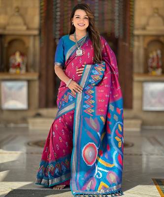Pink art silk  woven saree 1