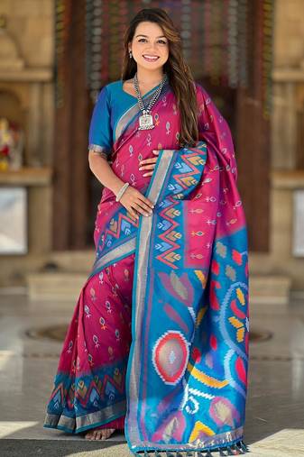 Pink art silk  woven saree