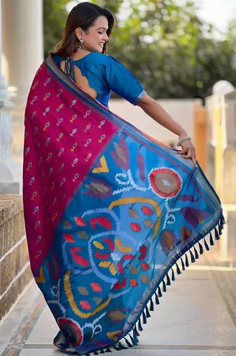 Pink art silk  woven saree