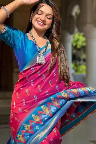 Pink art silk  woven saree