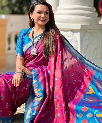 Pink art silk  woven saree 5