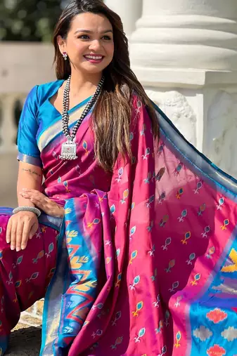 Pink art silk  woven saree