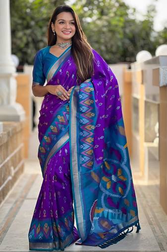 Purple art silk  woven saree