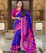 Royal blue art silk  woven saree