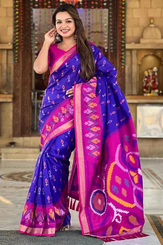 Royal blue art silk  woven saree