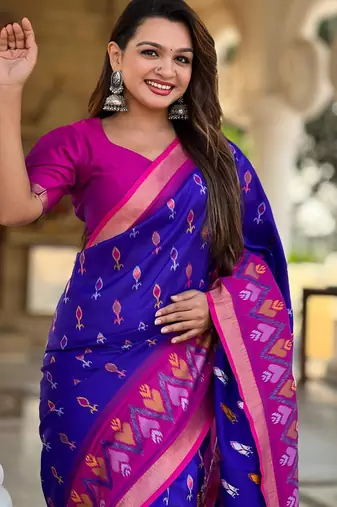Royal blue art silk  woven saree