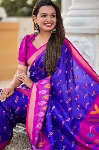 Royal blue art silk  woven saree