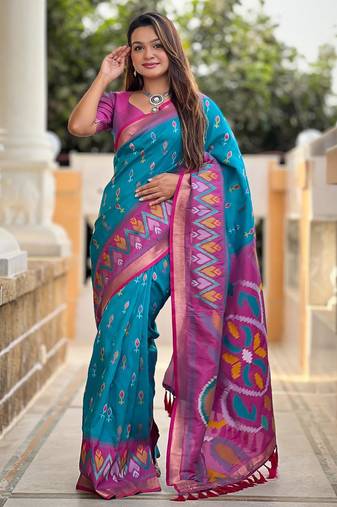 Sky blue art silk  woven saree