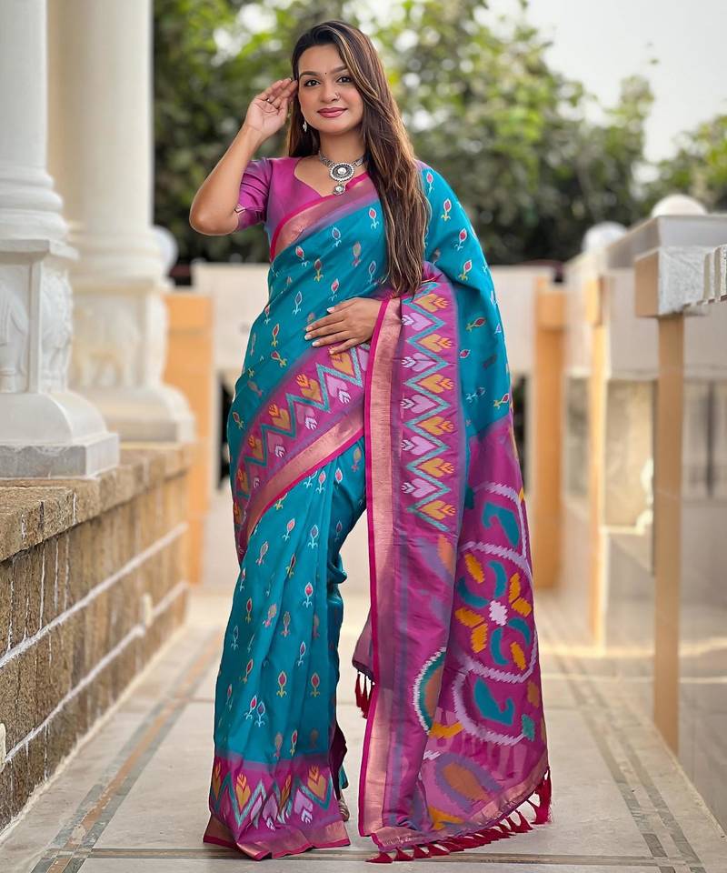 Sky blue art silk  woven saree