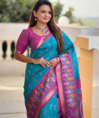 Sky blue art silk  woven saree 3