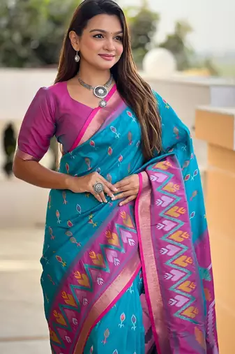 Sky blue art silk  woven saree