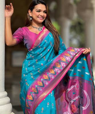 Sky blue art silk  woven saree 4