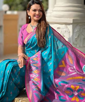 Sky blue art silk  woven saree 5