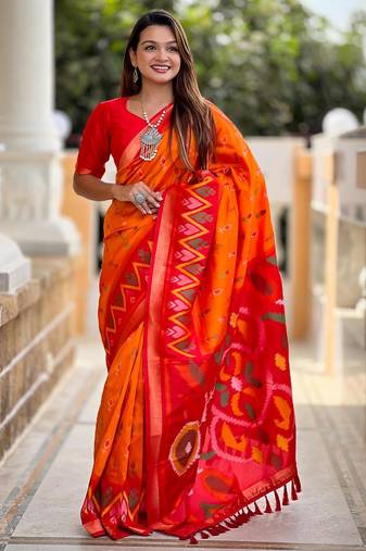 Yellow art silk  woven saree