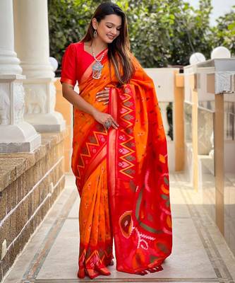 Yellow art silk  woven saree 2