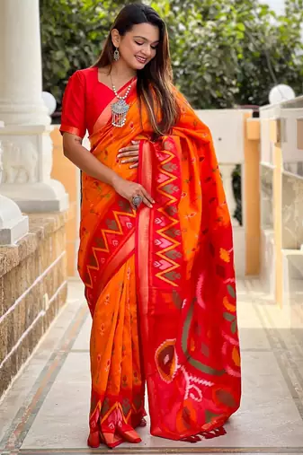 Yellow art silk  woven saree