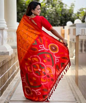 Yellow art silk  woven saree 3