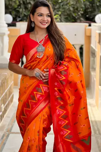 Yellow art silk  woven saree