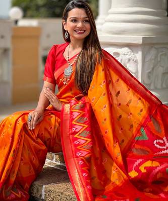 Yellow art silk  woven saree 5