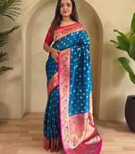 Blue art silk  woven saree