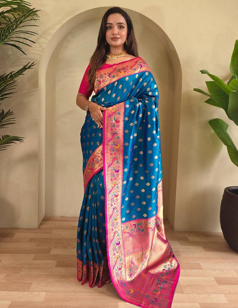 Blue art silk  woven saree