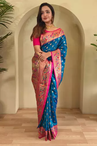 Blue art silk  woven saree