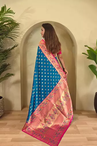 Blue art silk  woven saree