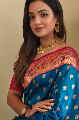 Blue art silk  woven saree