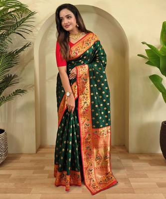 Green art silk  woven saree 1