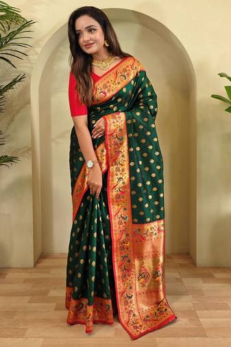 Green art silk  woven saree
