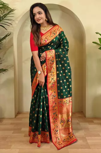 Green art silk  woven saree