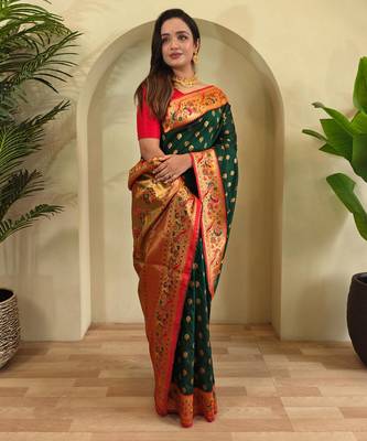 Green art silk  woven saree 2