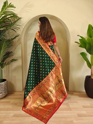Green art silk  woven saree 3