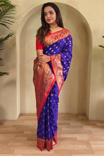 Magenta art silk  woven saree