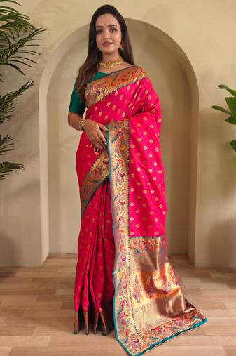 Pink art silk  woven saree