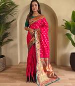 Pink art silk  woven saree
