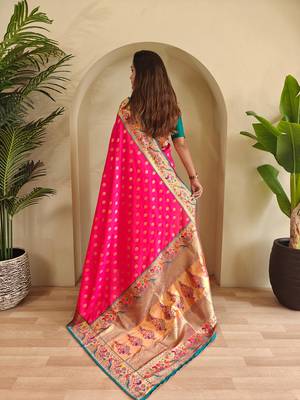 Pink art silk  woven saree 3