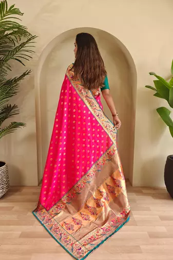 Pink art silk  woven saree