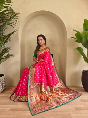 Pink art silk  woven saree 4