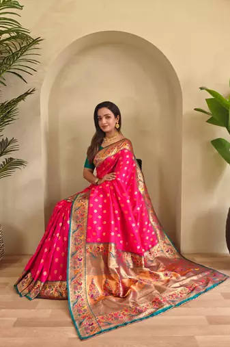 Pink art silk  woven saree