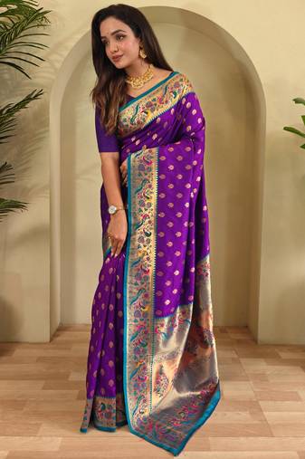 Purple art silk  woven saree