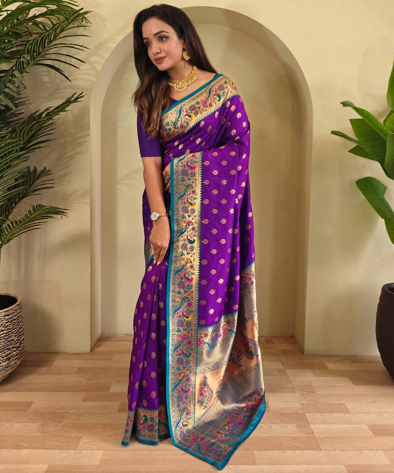 Purple art silk  woven saree