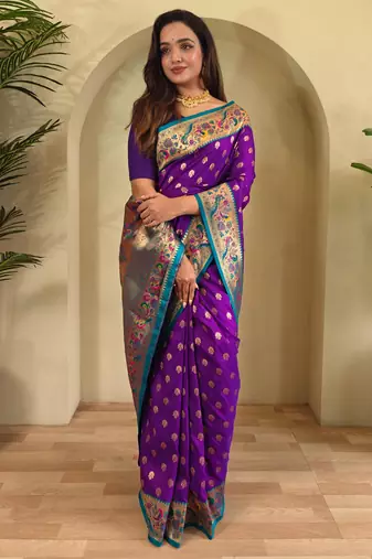 Purple art silk  woven saree