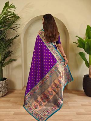 Purple art silk  woven saree 3