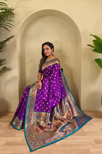 Purple art silk  woven saree