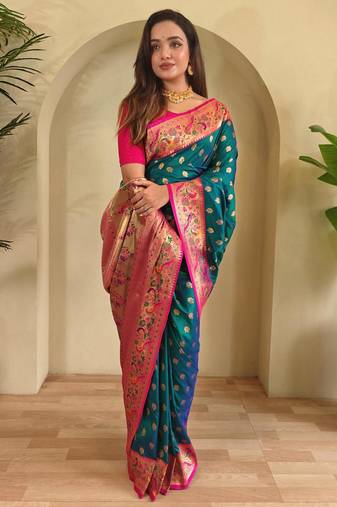 Pink art silk  woven saree